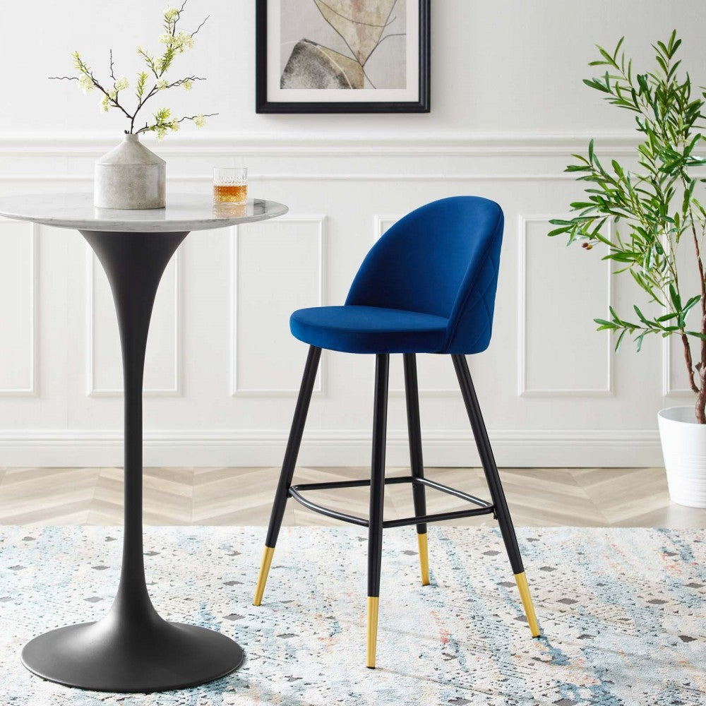 Cordial Performance Velvet Bar Stools - Set of 2, Navy