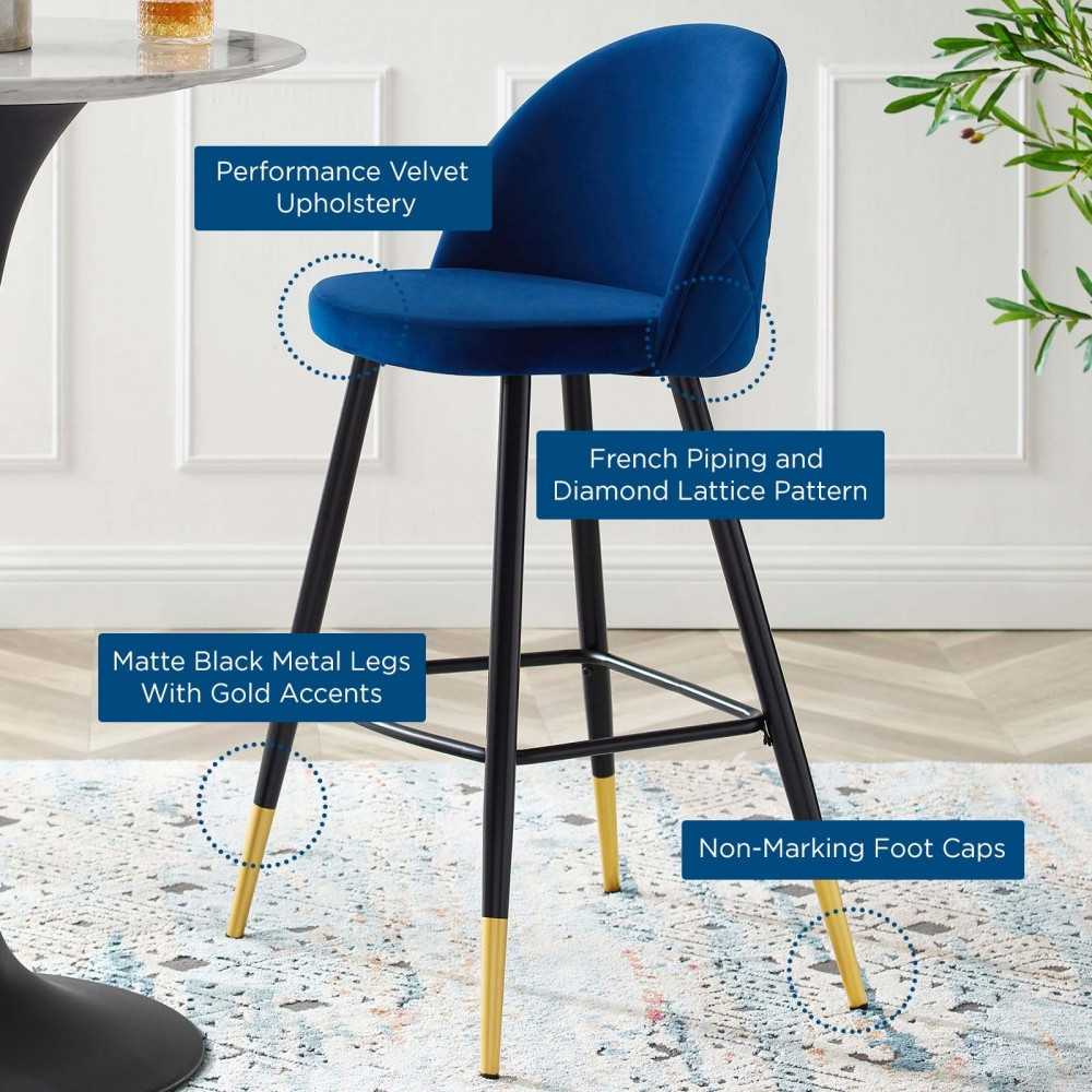 Cordial Performance Velvet Bar Stools - Set of 2, Navy