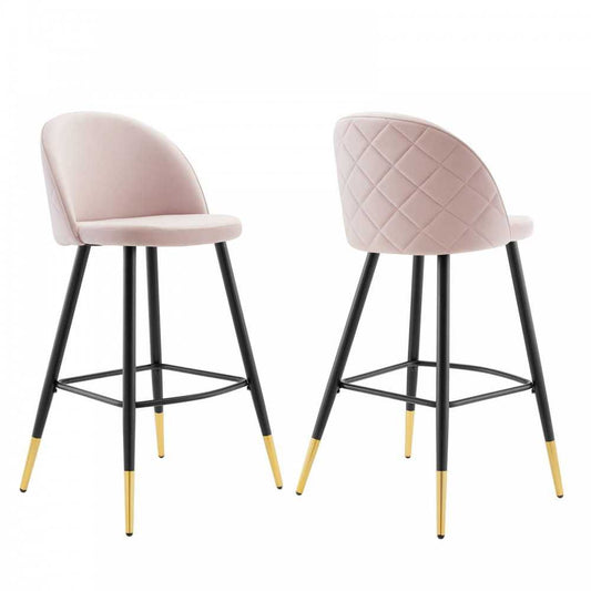 Cordial Performance Velvet Bar Stools - Set of 2, Pink