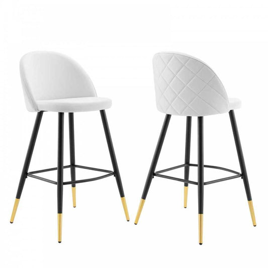 Cordial Performance Velvet Bar Stools - Set of 2, White