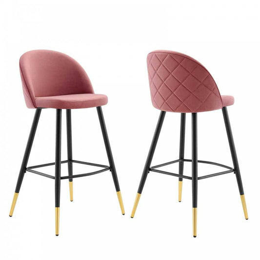 Cordial Performance Velvet Bar Stools - Set of 2, Dusty Rose