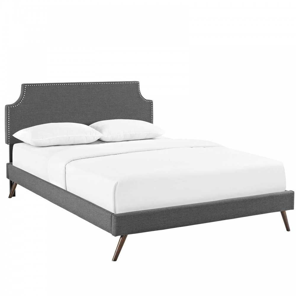 Corene Full Fabric Platform Bed with Round Splayed Legs, Gray