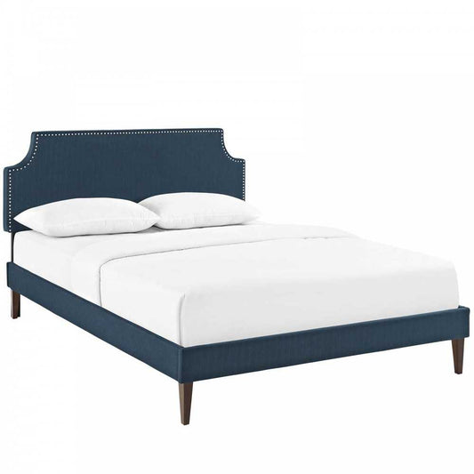 Corene Full Fabric Platform Bed with Squared Tapered Legs, Azure