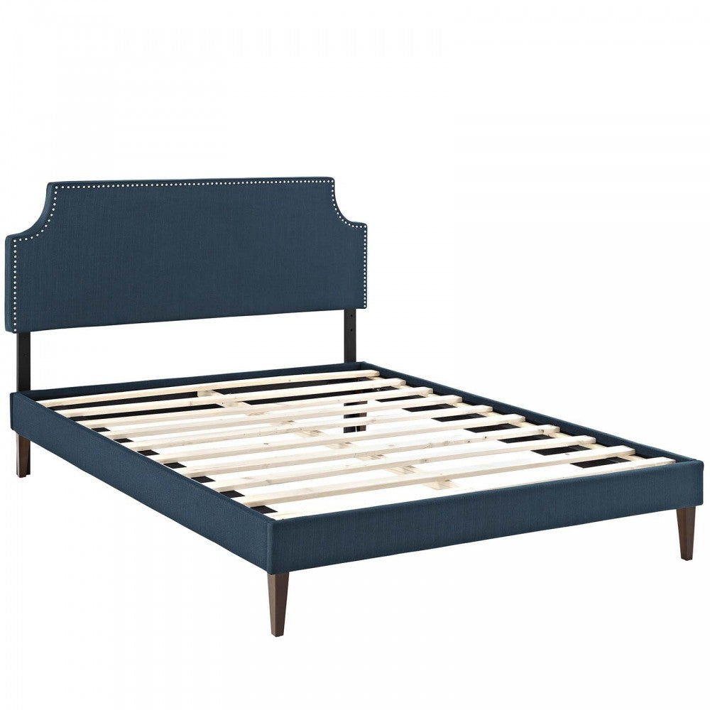 Corene Full Fabric Platform Bed with Squared Tapered Legs, Azure