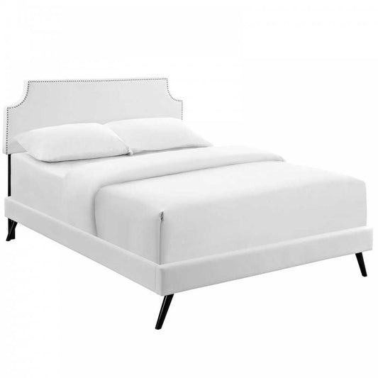 Corene Full Vinyl Platform Bed with Round Splayed Legs, White
