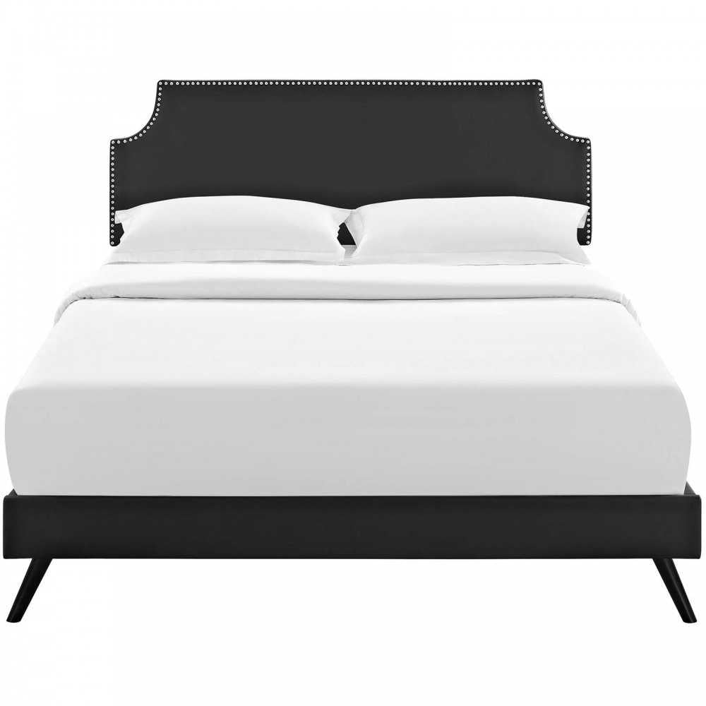 Corene Full Vinyl Platform Bed with Round Splayed Legs, Black