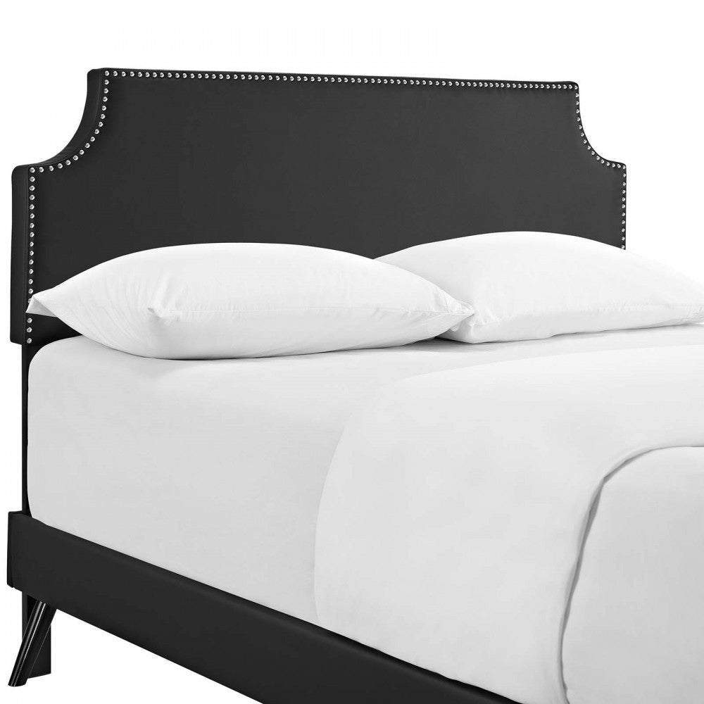 Corene Full Vinyl Platform Bed with Round Splayed Legs, Black