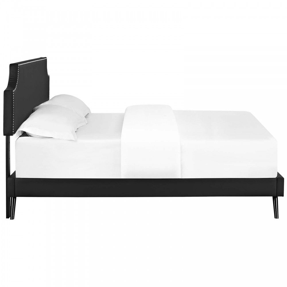 Corene Full Vinyl Platform Bed with Round Splayed Legs, Black