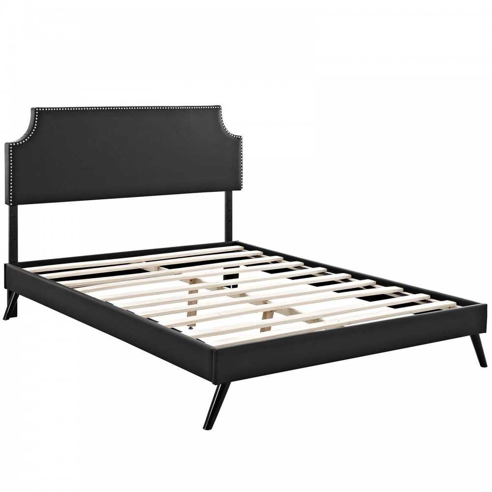 Corene Full Vinyl Platform Bed with Round Splayed Legs, Black