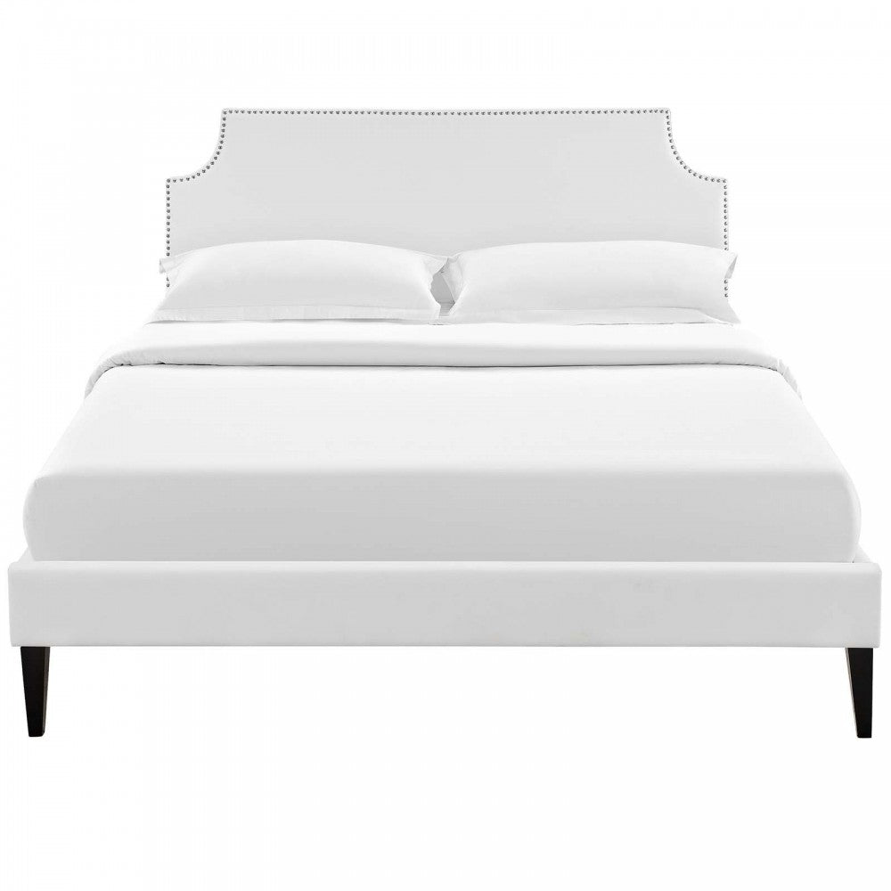 Corene Full Vinyl Platform Bed with Squared Tapered Legs, White