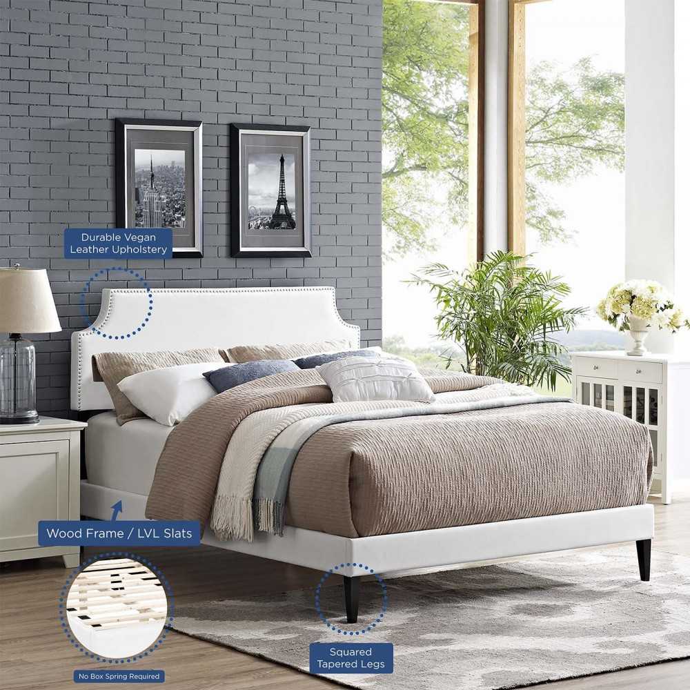 Corene Full Vinyl Platform Bed with Squared Tapered Legs, White