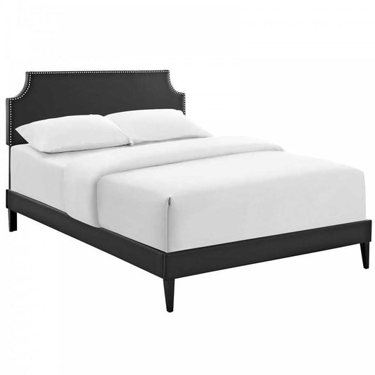 Corene Full Vinyl Platform Bed with Squared Tapered Legs, Black