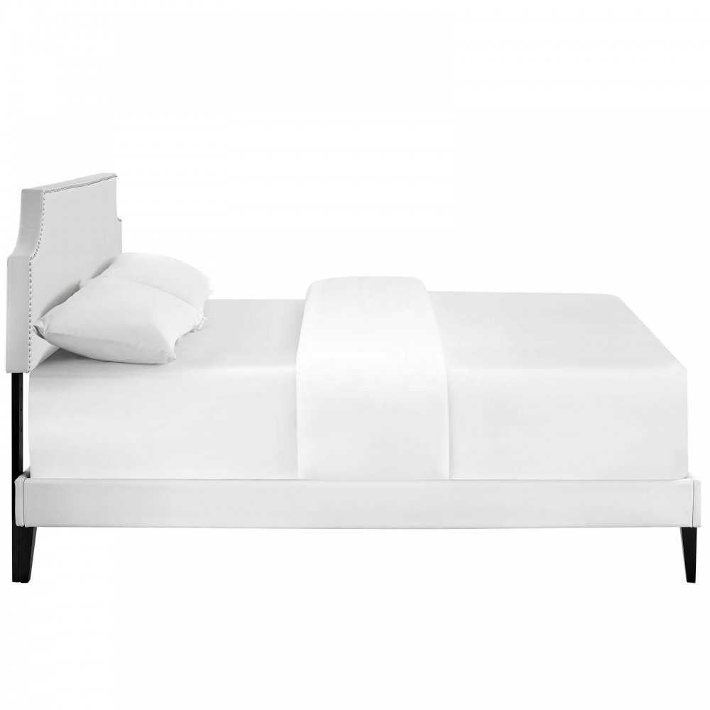 Corene King Vinyl Platform Bed with Squared Tapered Legs, White