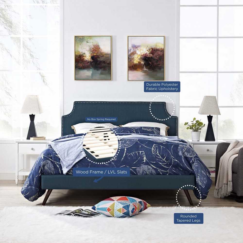 Corene Queen Fabric Platform Bed with Round Splayed Legs, Azure