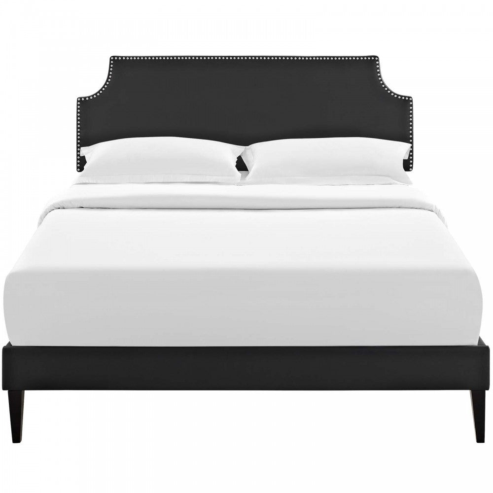 Corene Queen Vinyl Platform Bed with Squared Tapered Legs, Black