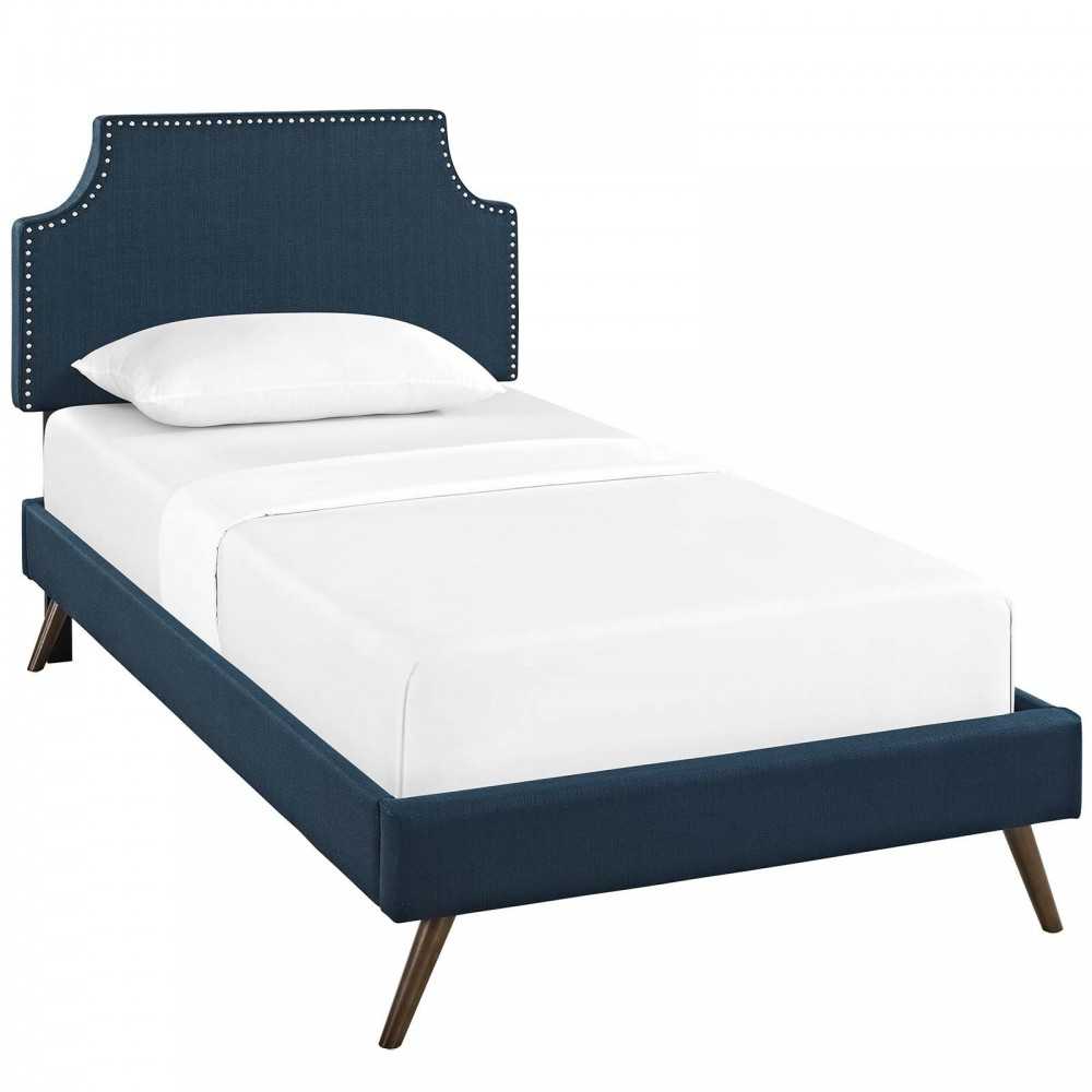 Corene Twin Fabric Platform Bed with Round Splayed Legs, Azure