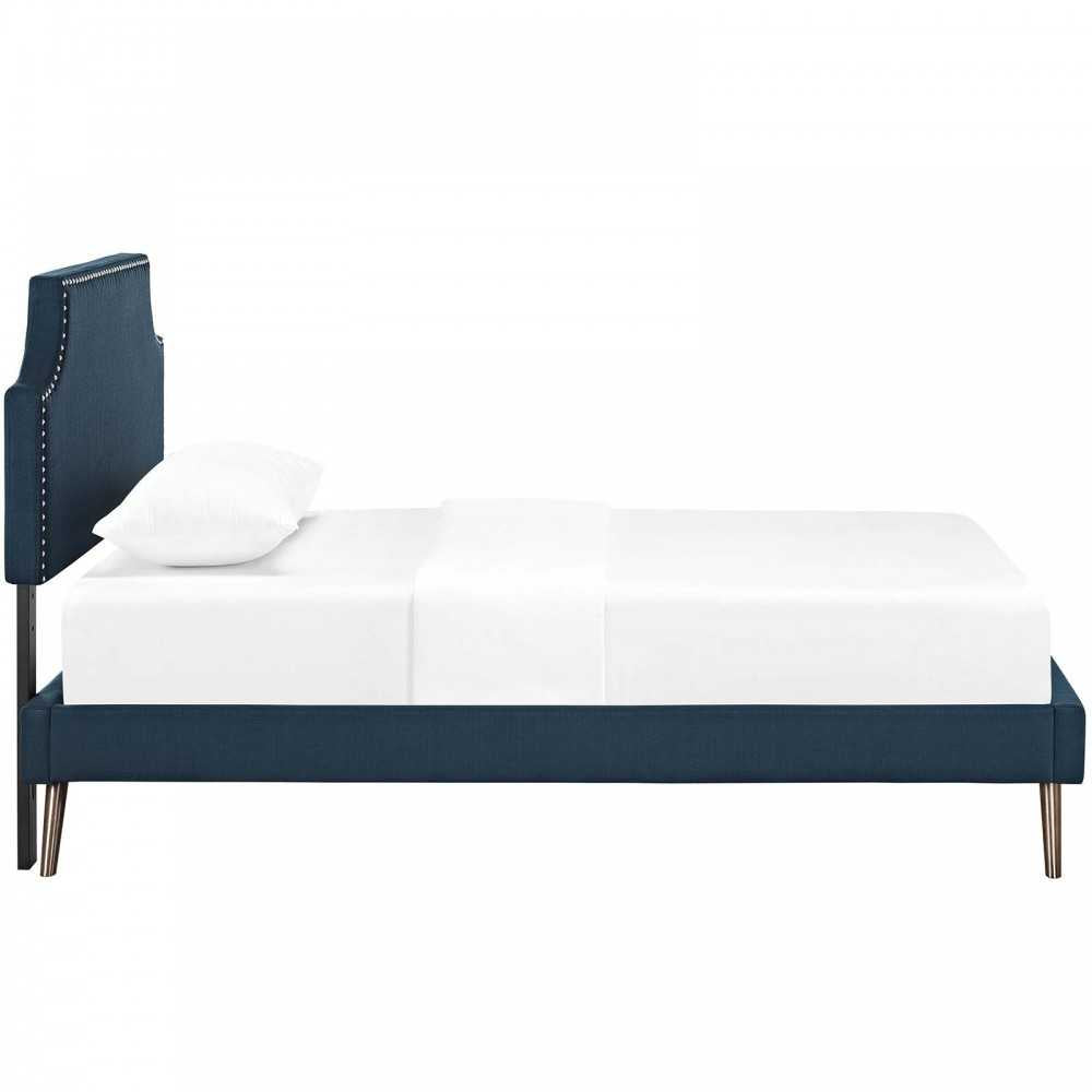 Corene Twin Fabric Platform Bed with Round Splayed Legs, Azure