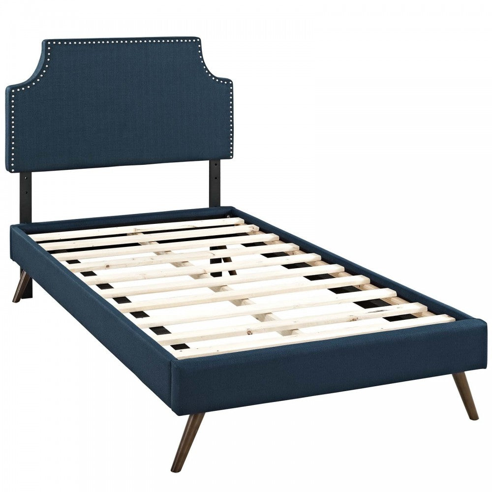 Corene Twin Fabric Platform Bed with Round Splayed Legs, Azure