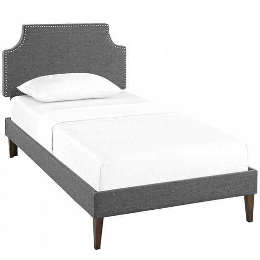 Corene Twin Fabric Platform Bed with Squared Tapered Legs, Gray