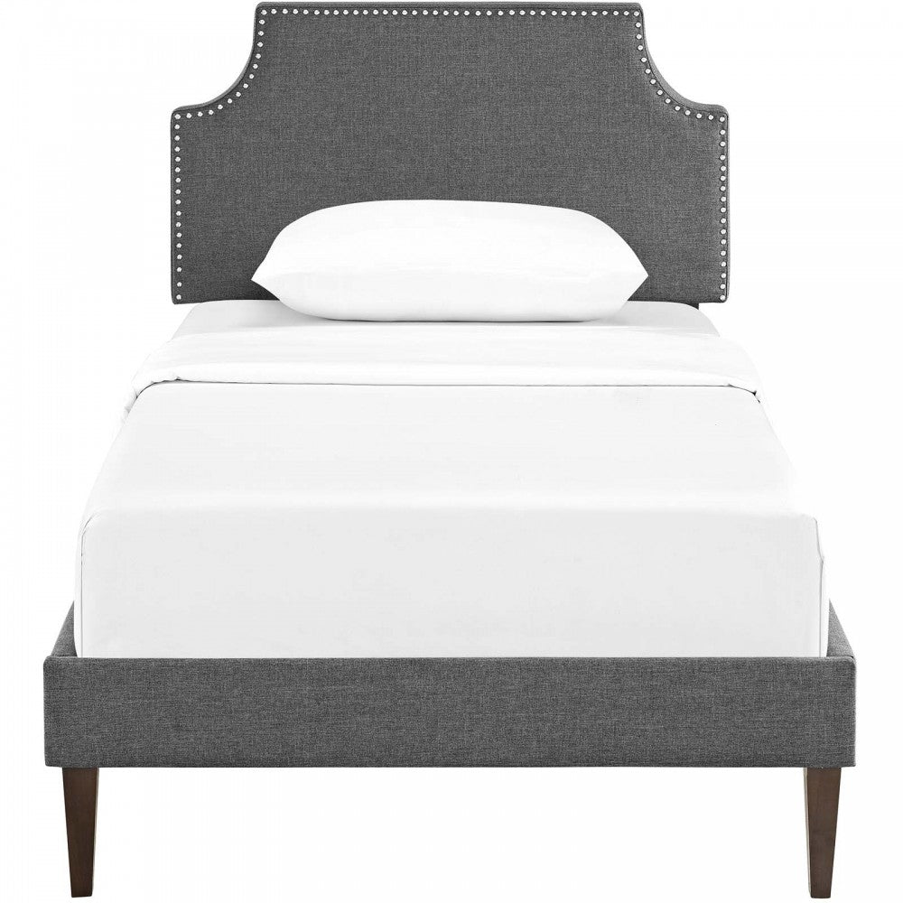 Corene Twin Fabric Platform Bed with Squared Tapered Legs, Gray