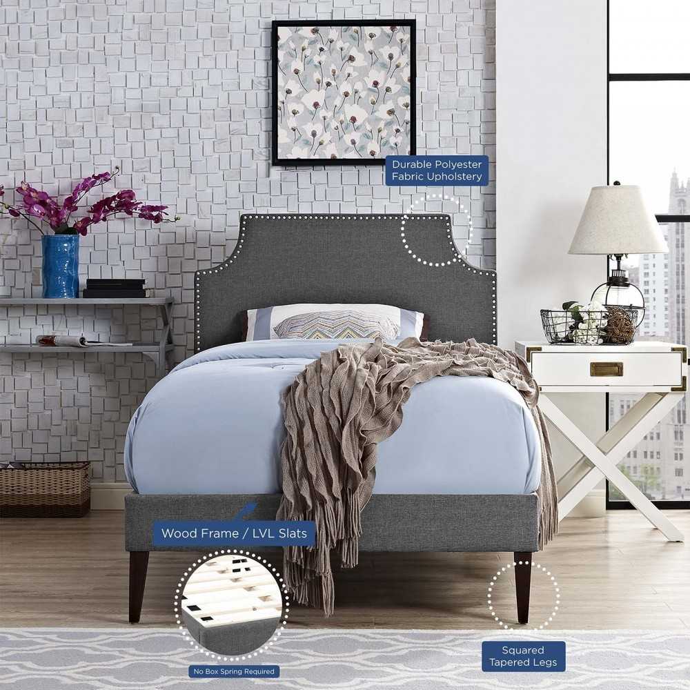 Corene Twin Fabric Platform Bed with Squared Tapered Legs, Gray