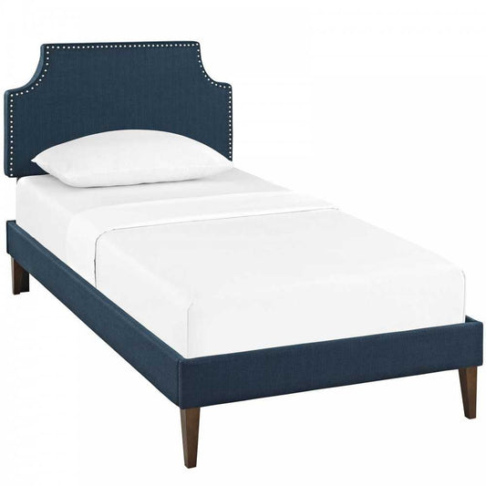 Corene Twin Fabric Platform Bed with Squared Tapered Legs, Azure