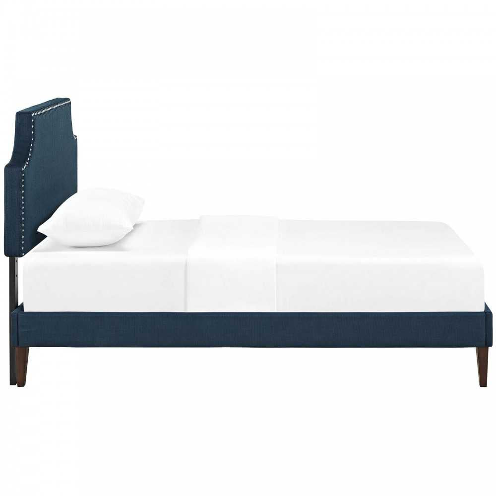 Corene Twin Fabric Platform Bed with Squared Tapered Legs, Azure