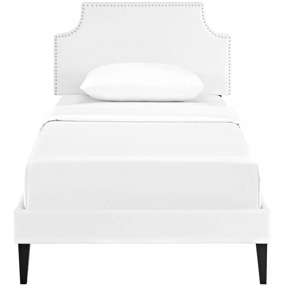 Corene Twin Vinyl Platform Bed with Squared Tapered Legs, White