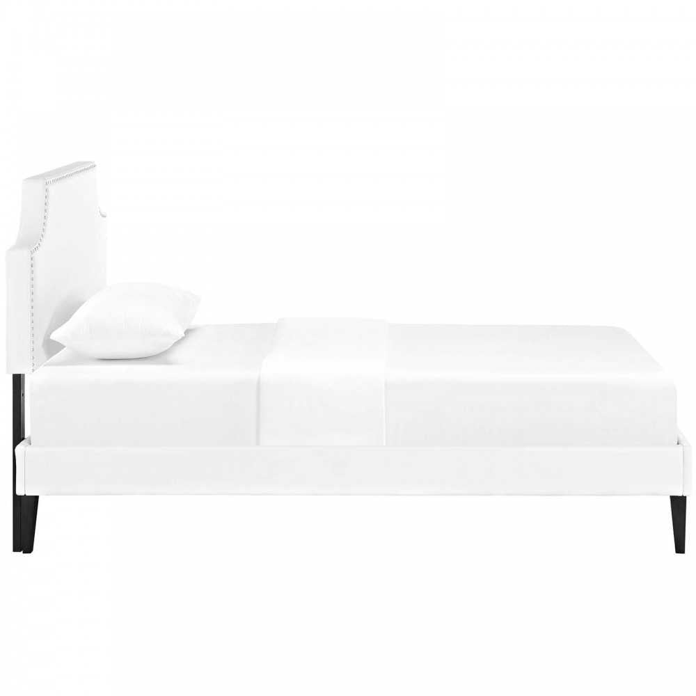 Corene Twin Vinyl Platform Bed with Squared Tapered Legs, White