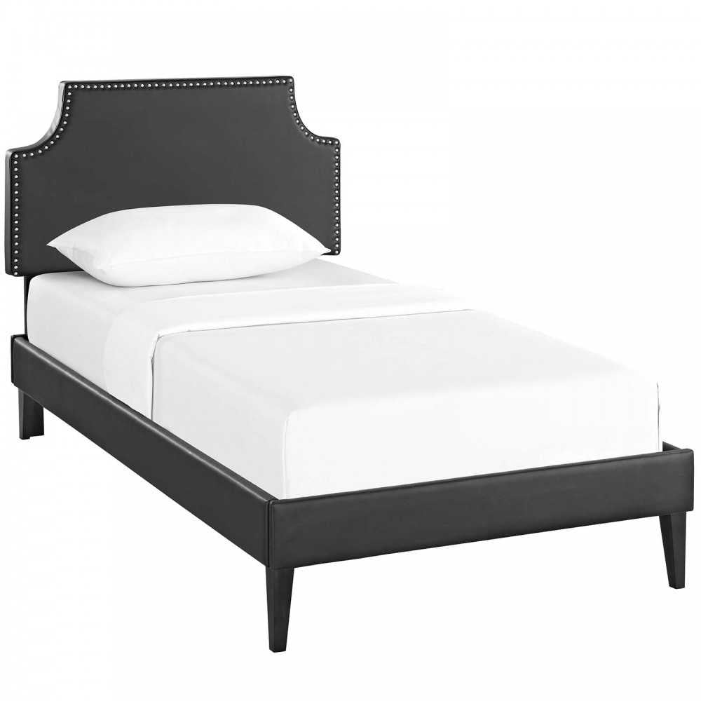 Corene Twin Vinyl Platform Bed with Squared Tapered Legs, Black