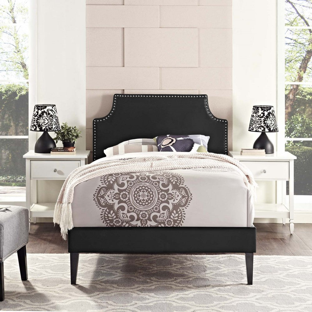Corene Twin Vinyl Platform Bed with Squared Tapered Legs, Black