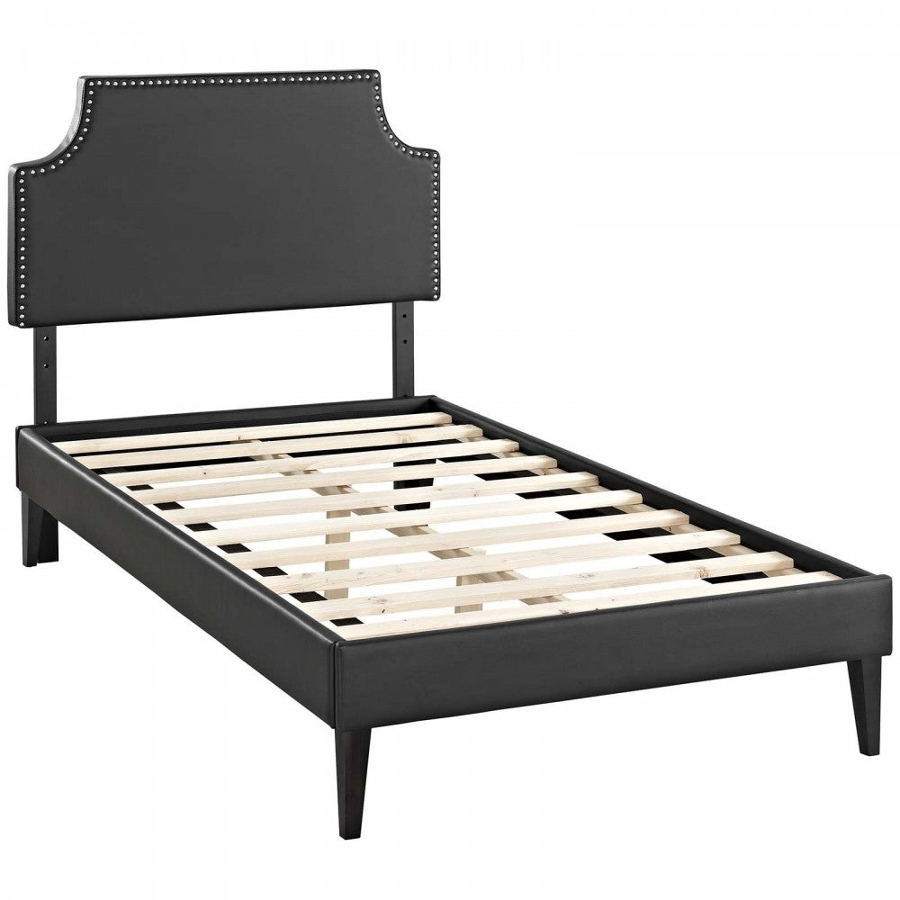 Corene Twin Vinyl Platform Bed with Squared Tapered Legs, Black