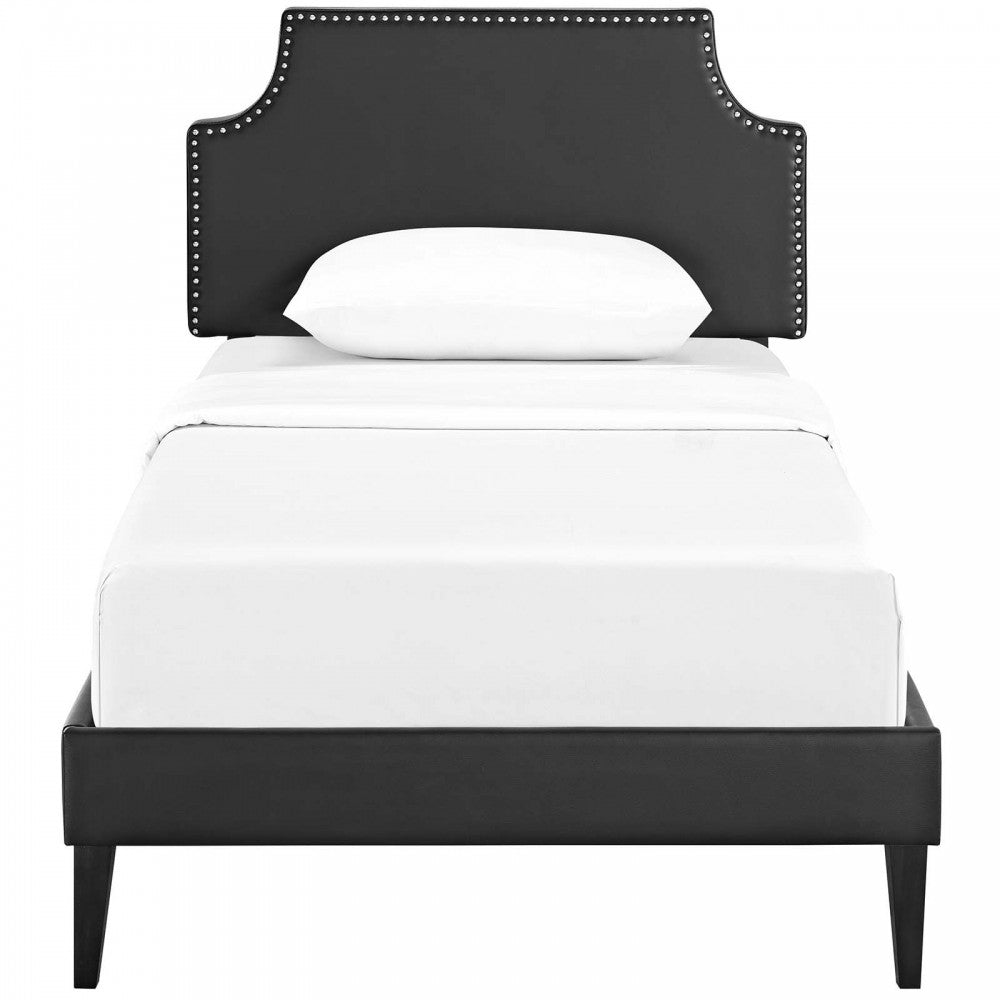 Corene Twin Vinyl Platform Bed with Squared Tapered Legs, Black