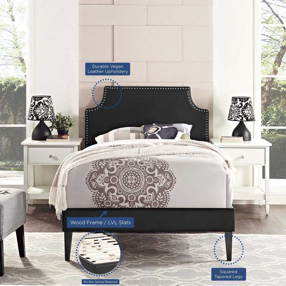 Corene Twin Vinyl Platform Bed with Squared Tapered Legs, Black