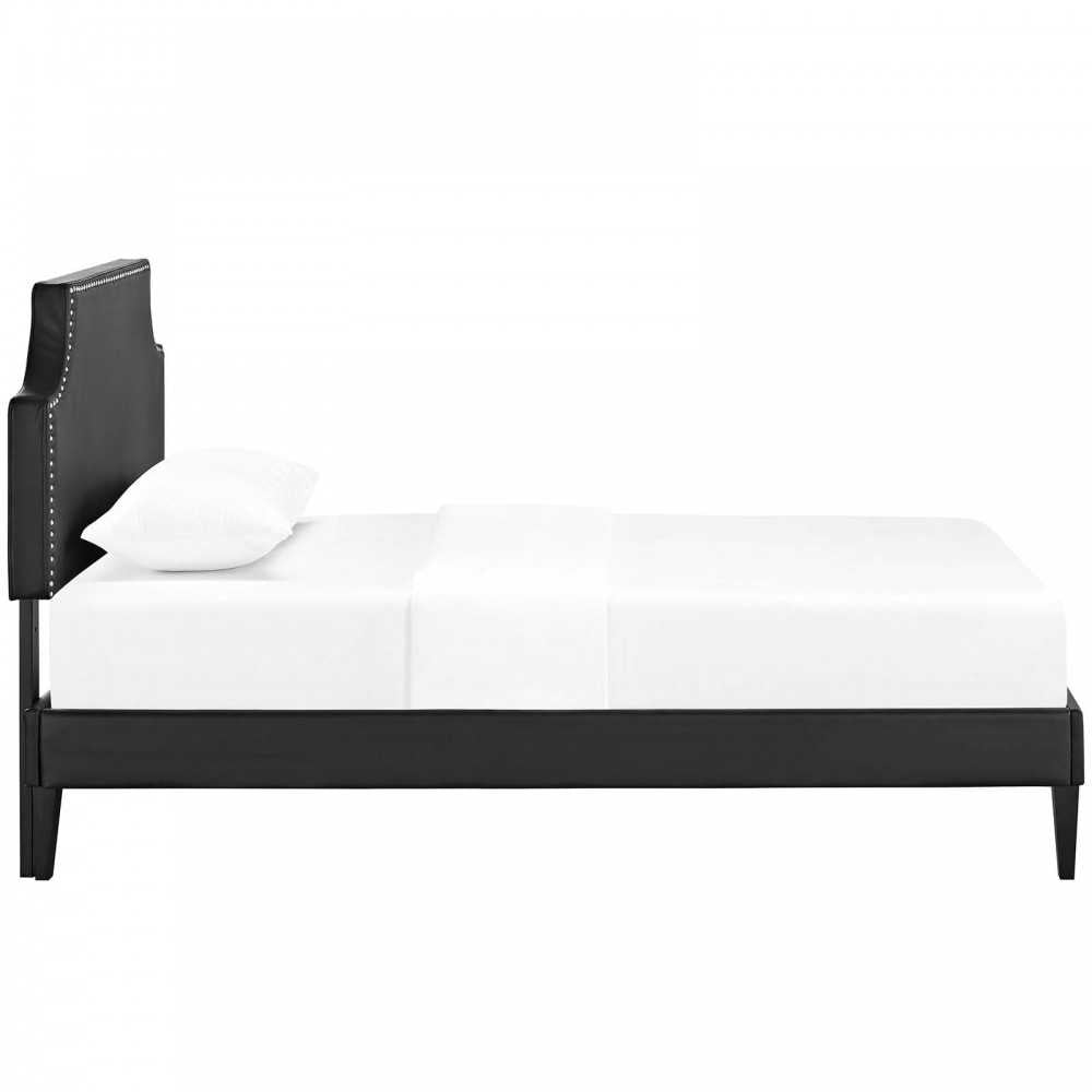 Corene Twin Vinyl Platform Bed with Squared Tapered Legs, Black