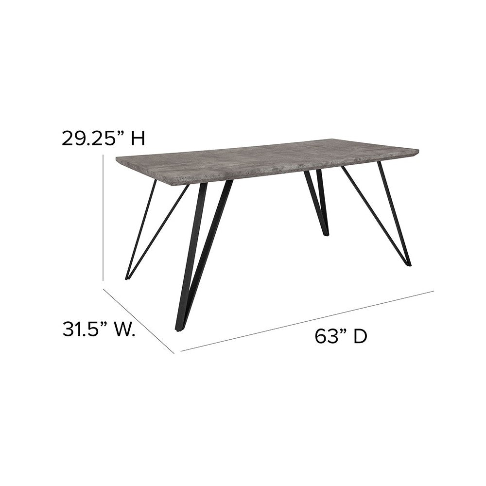 Corinth 31.5" x 63" Rectangular Dining Table in Faux Concrete Finish