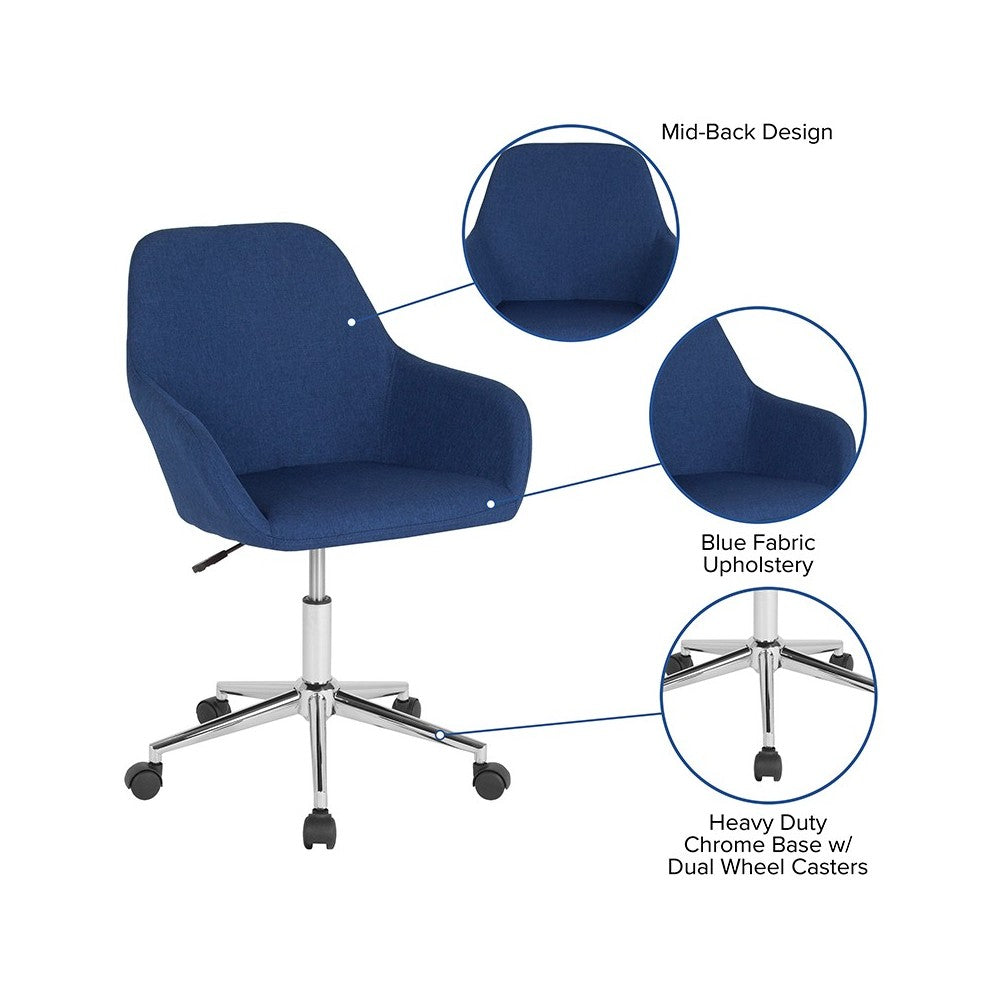 Cortana Home and Office Mid-Back Chair in Blue Fabric