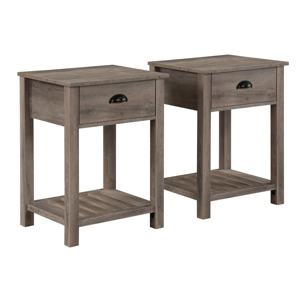 Country Farmhouse Single Drawer Side Table Set - Gray Wash