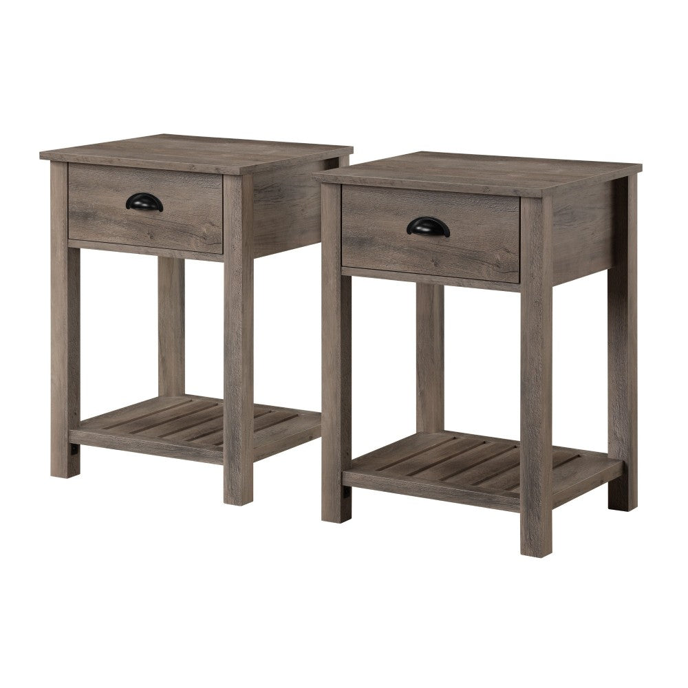 Country Farmhouse Single Drawer Side Table Set - Gray Wash