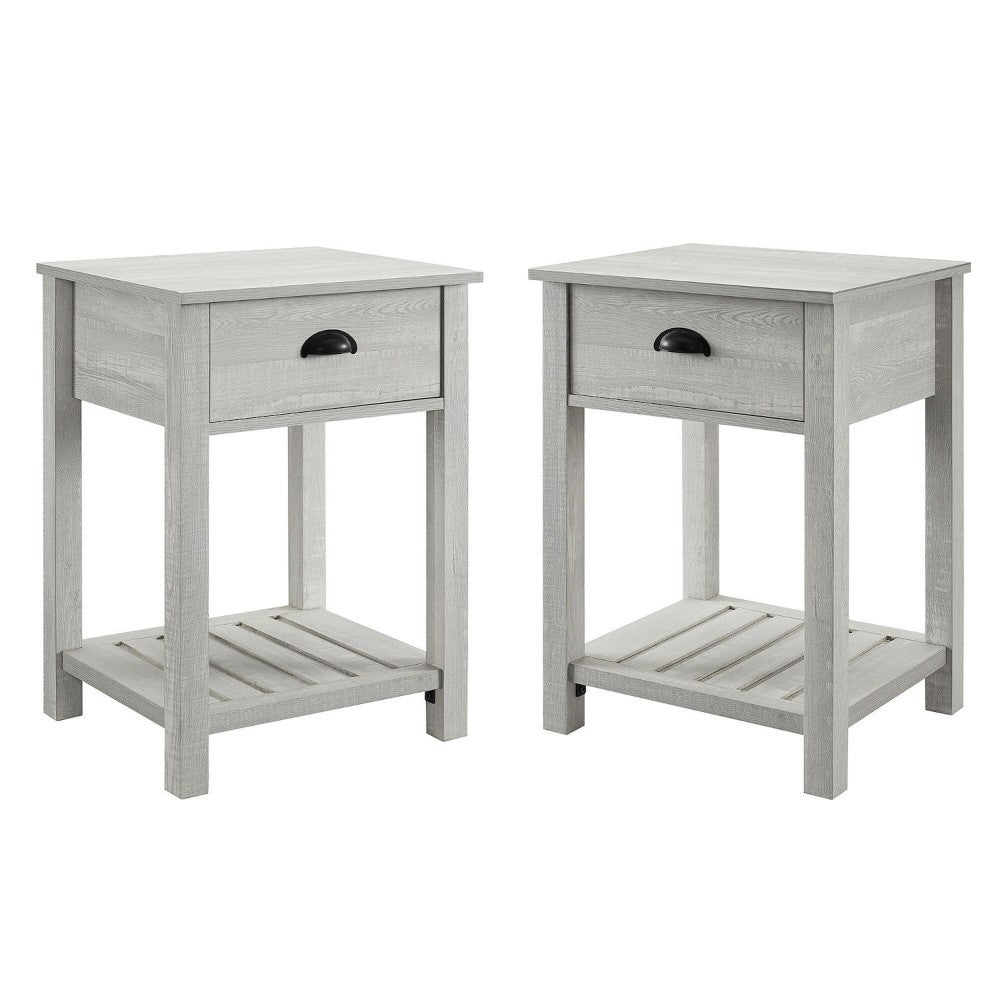 Country Farmhouse Single Drawer Side Table Set - Stone Gray