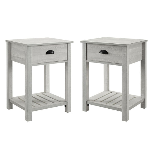 Country Farmhouse Single Drawer Side Table Set - Stone Gray