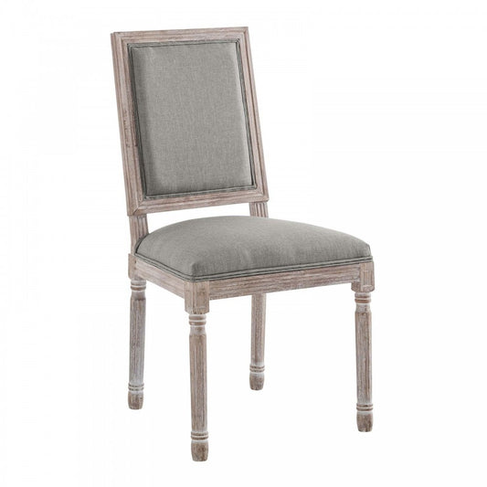 Court Vintage French Upholstered Fabric Dining Side Chair, Light Gray