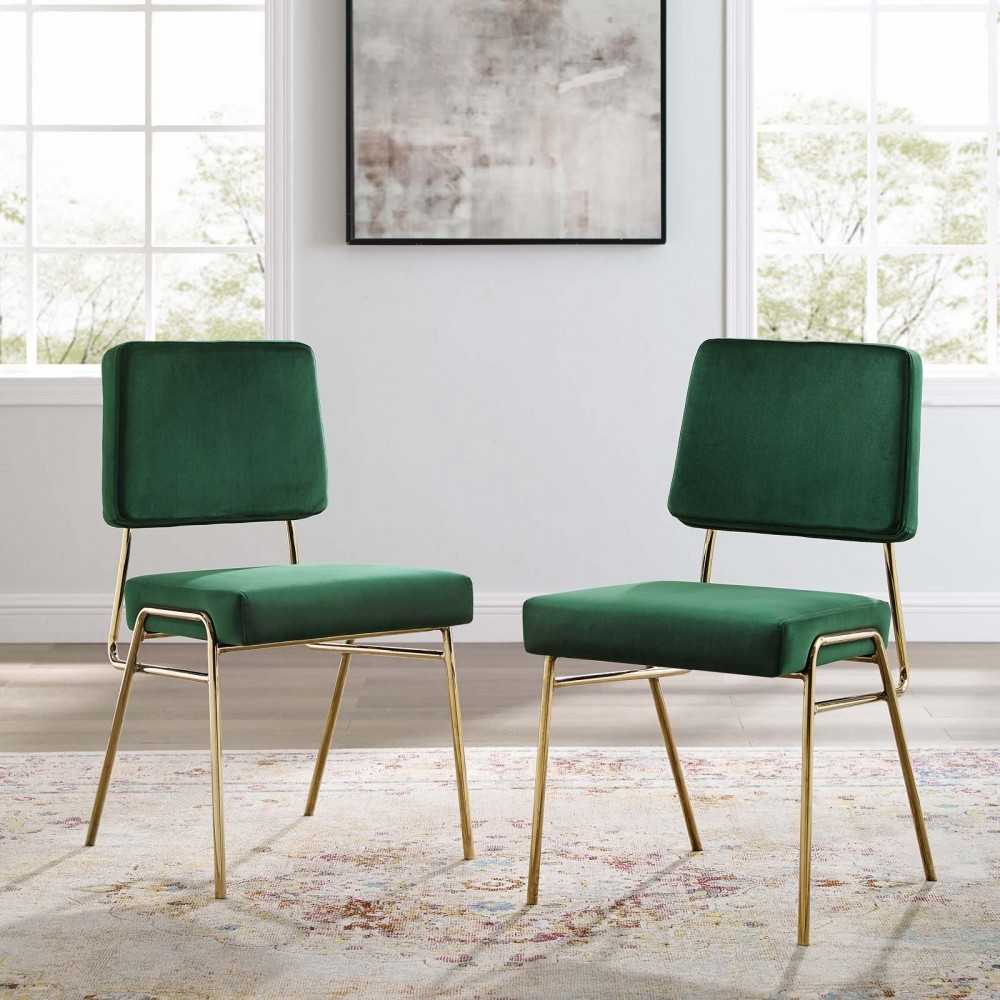Craft Dining Side Chair Performance Velvet Set of 2, Gold Green