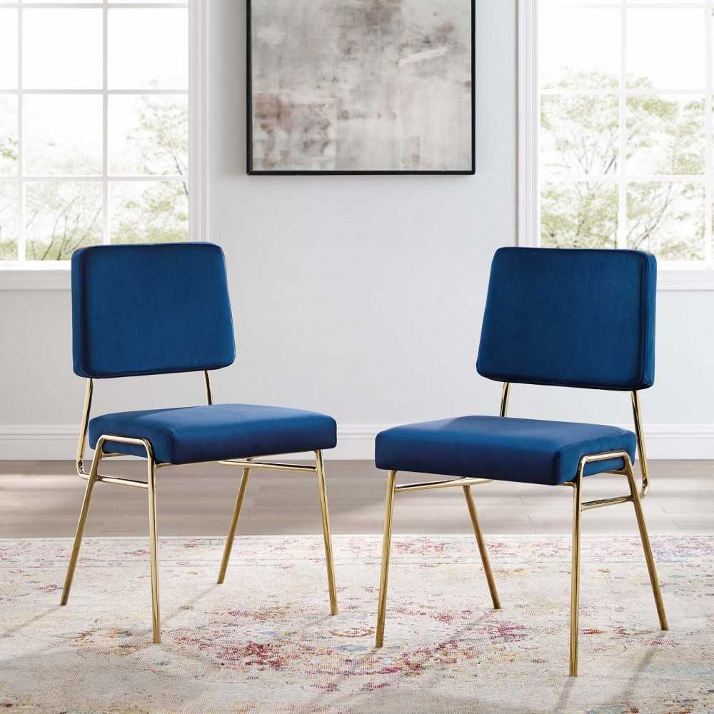 Craft Dining Side Chair Performance Velvet Set of 2, Gold Navy