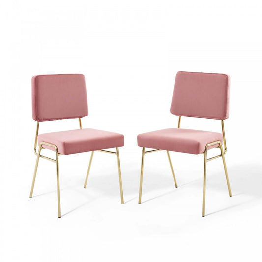 Craft Dining Side Chair Performance Velvet Set of 2, Gold Dusty Rose