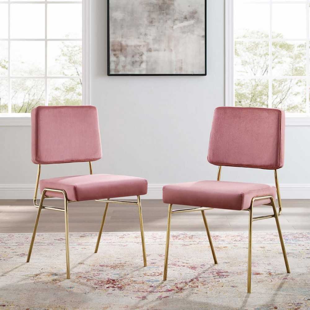 Craft Dining Side Chair Performance Velvet Set of 2, Gold Dusty Rose
