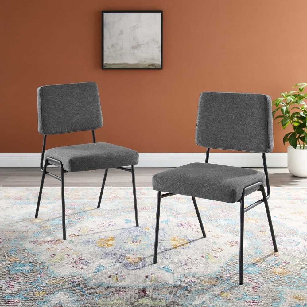 Craft Dining Side Chair Upholstered Fabric Set of 2, Black Charcoal