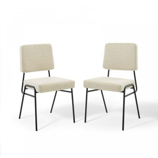 Craft Dining Side Chair Upholstered Fabric Set of 2, Black Beige