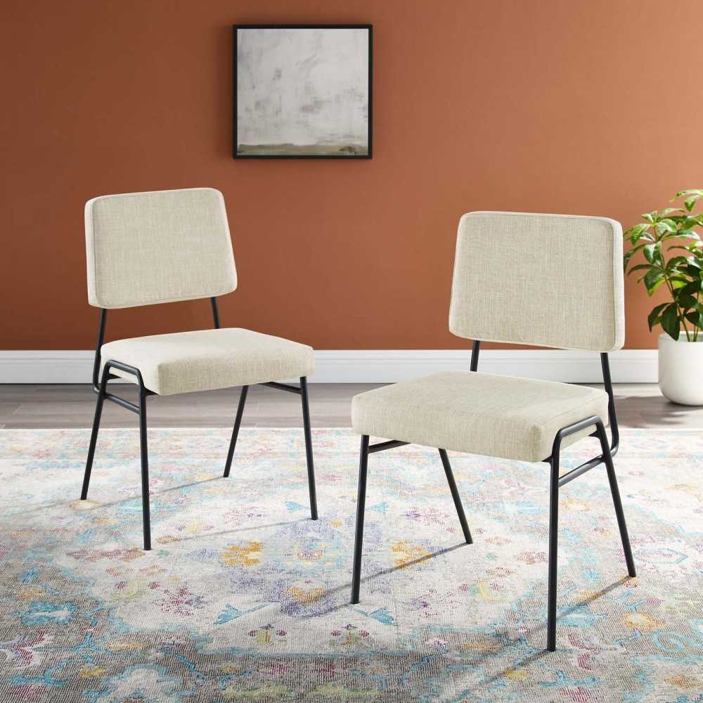 Craft Dining Side Chair Upholstered Fabric Set of 2, Black Beige