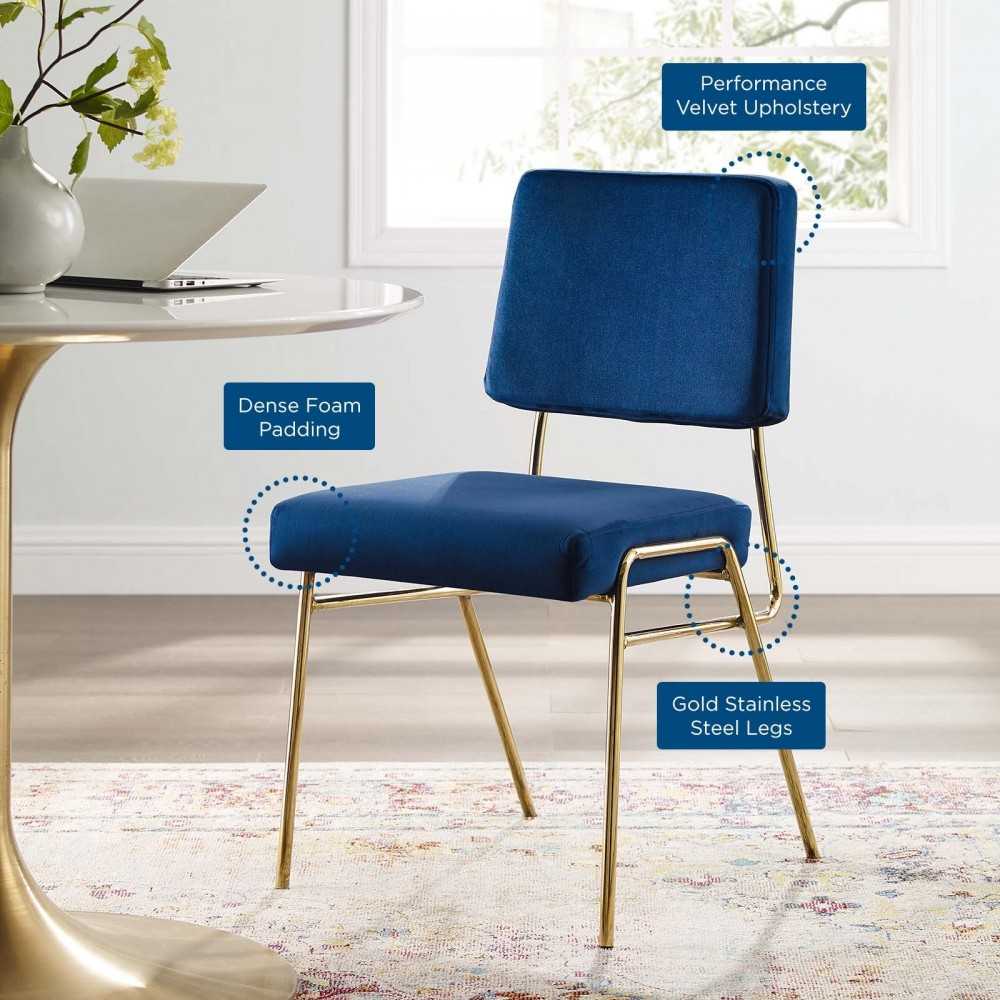 Craft Performance Velvet Dining Side Chair, Gold Navy